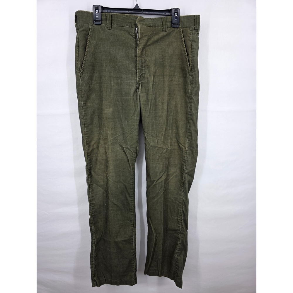 Vintage Olive Green Corduroy Pants Mens Straight Leg Workwear Trousers 35x31